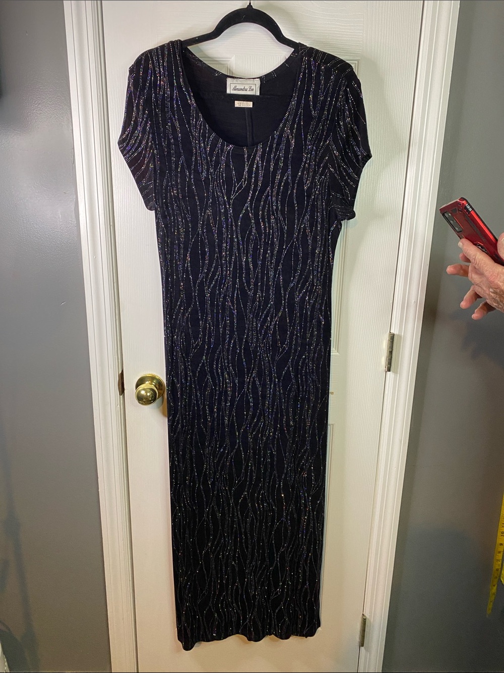 Alexandra Lee Dress Black Navy Metallic Wave Maxi Dress Size 10.